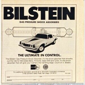 Bilstein Gas Pressure Shock Absorbers "The Ultimate in Control"Vtg Print Ad 1982